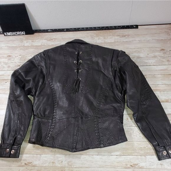 Vintage Leather Protech Cropped Laced Braided Woven Studded Biker Moto Jacket‎ 8 - Picture 9 of 16